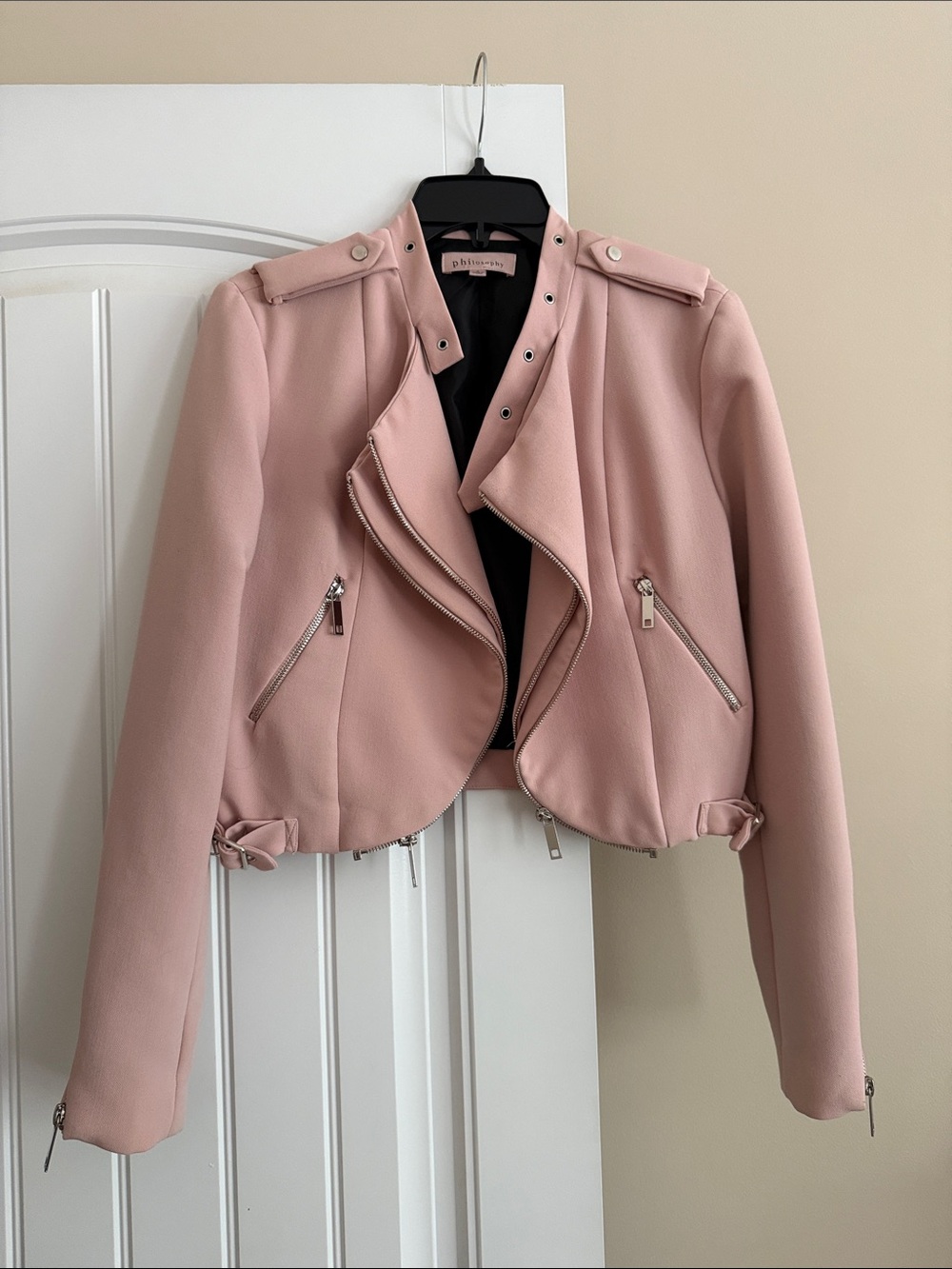 REVOLVE Blush Pink Moto Leather Jacket